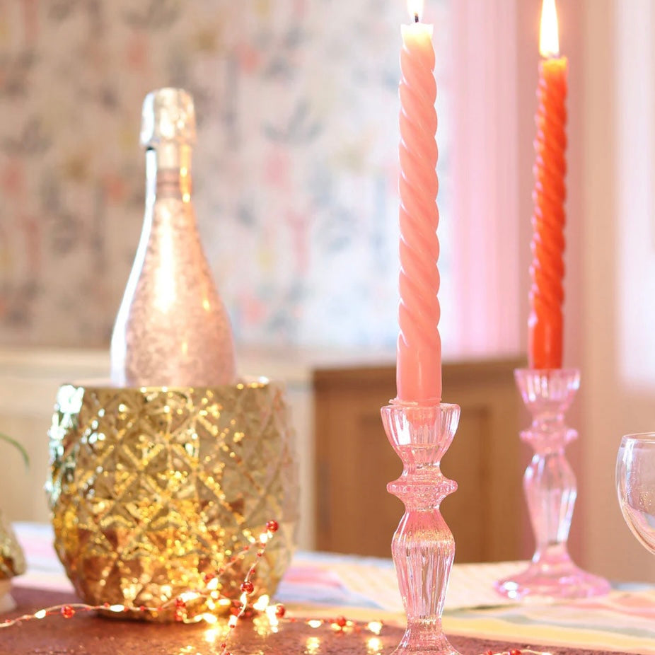 Pink Glass Candlestick Holder