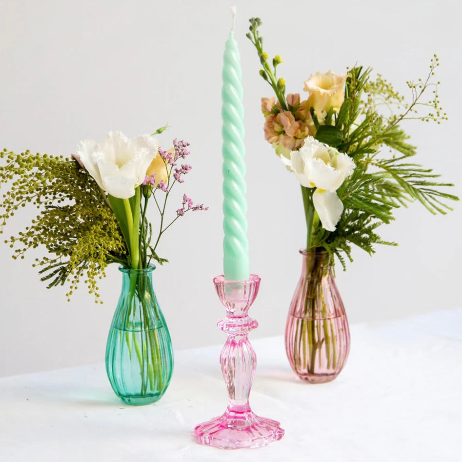Pink Glass Candlestick Holder