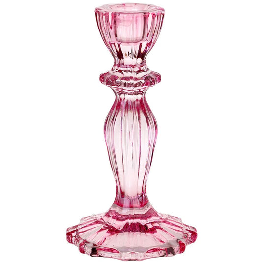 Pink Glass Candlestick Holder