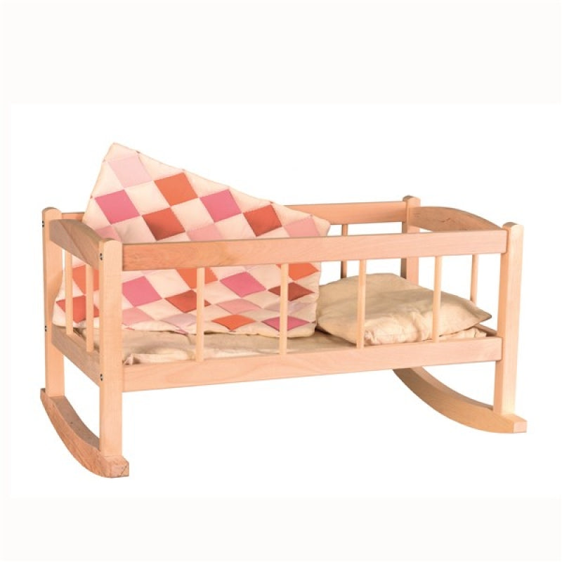 Wooden Cradle & Patchwork Blanket